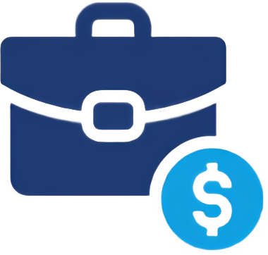 A blue briefcase with a dollar sign in the background.